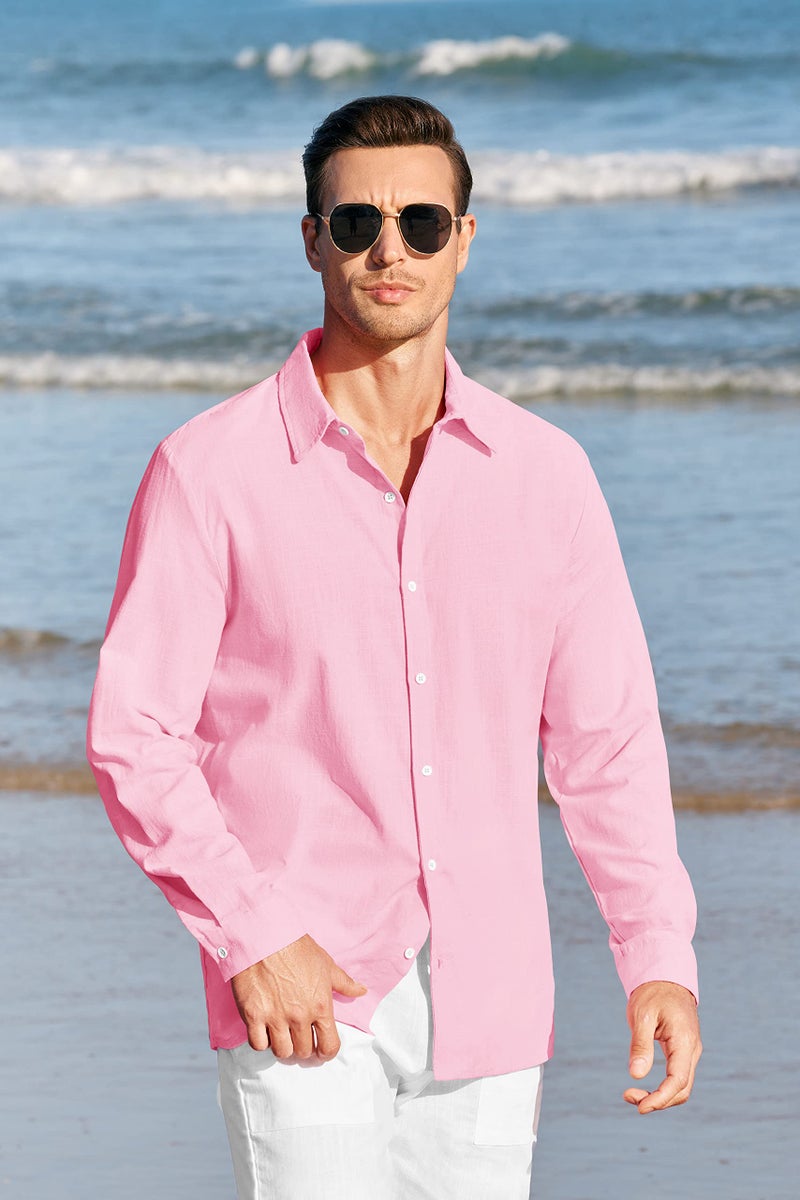 Runcati Mens Button Up Shirts Linen Beach Long Sleeve Casual Cotton Summer Lightweight Tops 3X-Large - Image 2